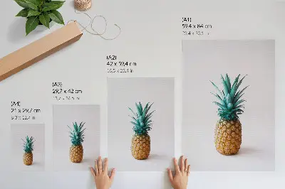 Lienzo decorativo moderno piña con hojas turquesas sobre fondo blanco
