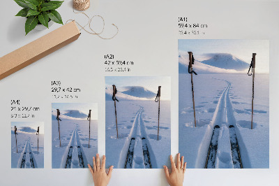 Póster Silueta de montañas en un cielo nevado blanco