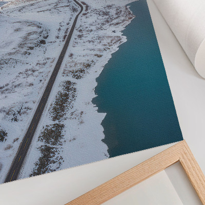 Lámina artística de alta calidad Paisaje nevado, minimalismo, agua azul