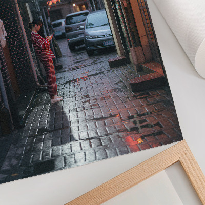 Lienzo decorativo moderno Faroles en las calles de la ciudad crean un ambiente nocturno.