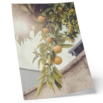 Lienzo decorativo moderno Rama de árbol, sol, hojas verdes, naranja