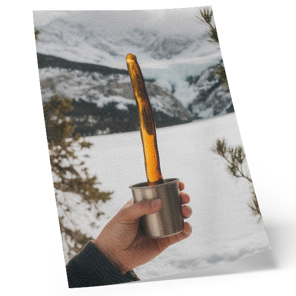 Lámina artística de alta calidad Taza mano sustancia ámbar montañas nieve
