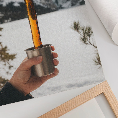 Lámina artística de alta calidad Taza mano sustancia ámbar montañas nieve