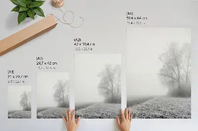 Lienzo decorativo moderno paisaje invernal de niebla sutil con árboles y atmósfera tranquila