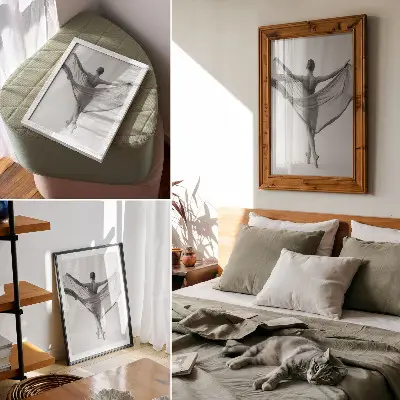 Póster con diseño de elegancia, movimiento y sofisticación en blanco y negro