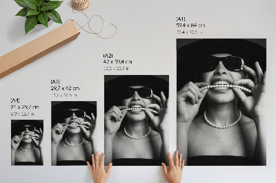 Lienzo decorativo moderno Gafas de perlas de estilo glamuroso en blanco y negro con contraste