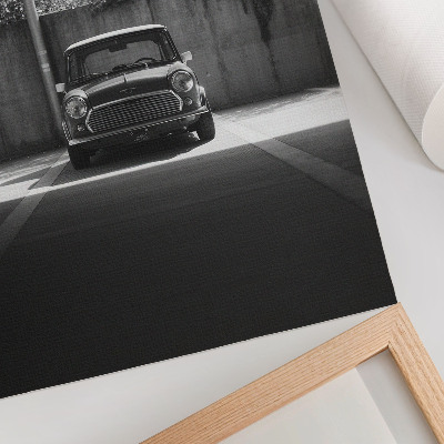 Lienzo decorativo moderno Coche clásico en blanco y negro en el garaje.
