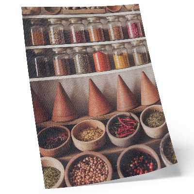 Póster con colores saturados Especias en frascos, madera, cerámica, colores cálidos