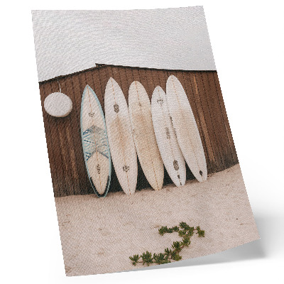Póster Tablas de surf, pared de madera, verde delicado