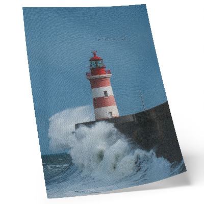Póster Faro, cielo azul, olas del mar