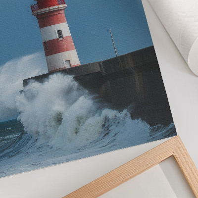 Póster Faro, cielo azul, olas del mar