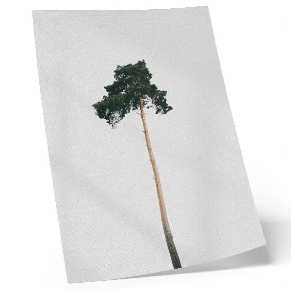 Póster de árbol solitario con diseño minimalista en colores saturados sobre fondo claro