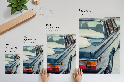 Lámina artística de alta calidad Coche retro sobre fondo azul y blanco nevado