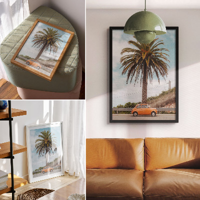 Lienzo decorativo moderno Palmera, coche retro, naturaleza, despreocupada