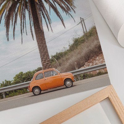 Lienzo decorativo moderno Palmera, coche retro, naturaleza, despreocupada