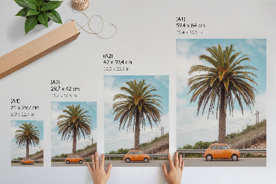 Lienzo decorativo moderno Palmera, coche retro, naturaleza, despreocupada