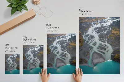 Lámina artística de alta calidad diseño de líneas de río abstractas en tonos azules