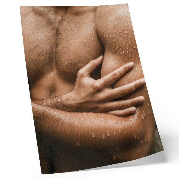 Póster Detalles de la piel, gotas de agua, silueta muscular