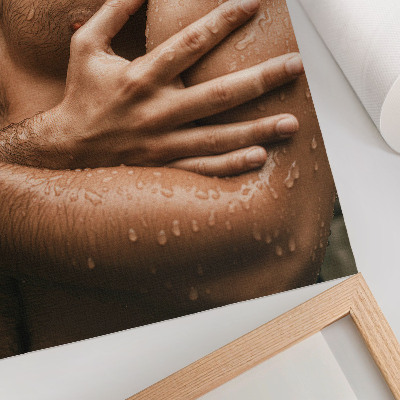 Póster Detalles de la piel, gotas de agua, silueta muscular