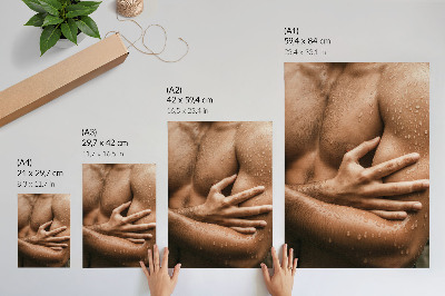 Póster Detalles de la piel, gotas de agua, silueta muscular