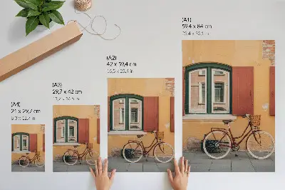 Lienzo decorativo moderno bicicleta con fondo de fachada retro colorida