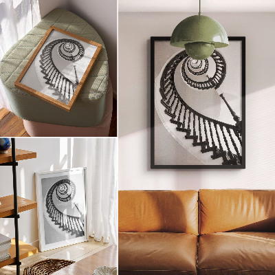 Póster escalera de caracol de estilo elegante y moderno en blanco y negro