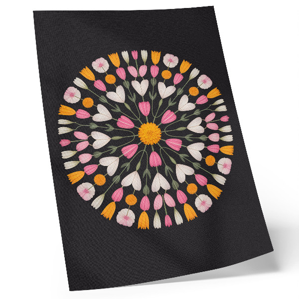Póster con colores saturados Mandala floral sobre fondo oscuro estilo abstracto