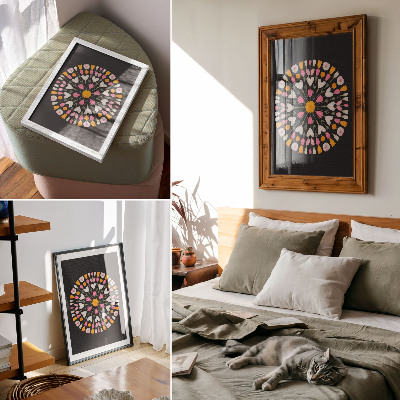 Póster con colores saturados Mandala floral sobre fondo oscuro estilo abstracto