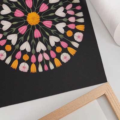 Póster con colores saturados Mandala floral sobre fondo oscuro estilo abstracto