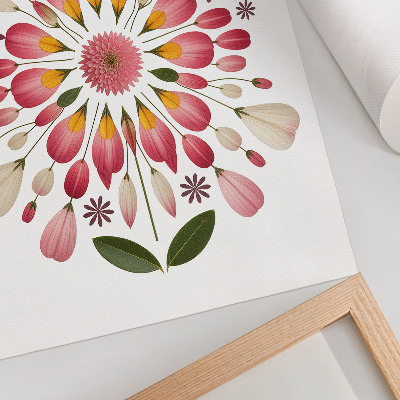 Lienzo decorativo moderno Mandala floral simétrico rosa crema verde
