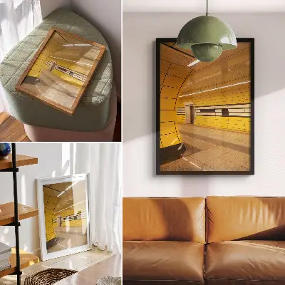 Lienzo decorativo moderno con patrones dinámicos y brillantes en un espacio futurista y armonioso