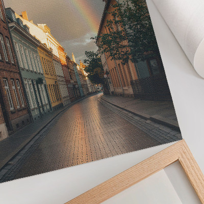 Póster Edificios de apartamentos coloridos, arcoíris, cielo nublado