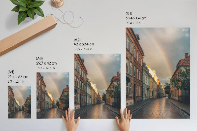Póster Edificios de apartamentos coloridos, arcoíris, cielo nublado