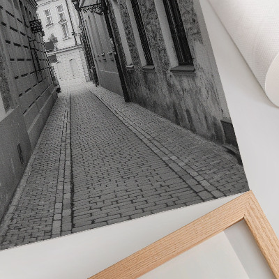Lienzo decorativo moderno con la arquitectura en blanco y negro de una calle nostálgica