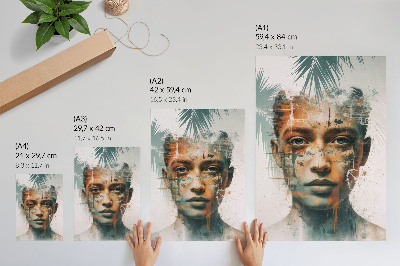 Lámina artística de alta calidad Retrato de una mujer con motivos tropicales