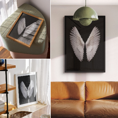 Lienzo decorativo moderno Alas blancas simétricas sobre un fondo negro