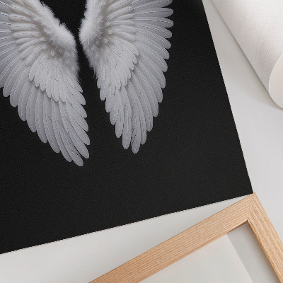 Lienzo decorativo moderno Alas blancas simétricas sobre un fondo negro