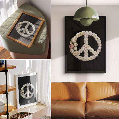 Póster Flores con forma de símbolo de la paz sobre un fondo negro.