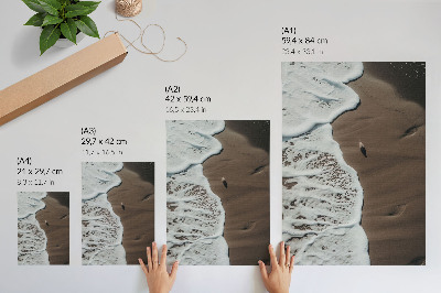 Póster Relajante playa arena gaviota olas