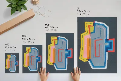 Póster con formas abstractas y colores vibrantes en estilo moderno