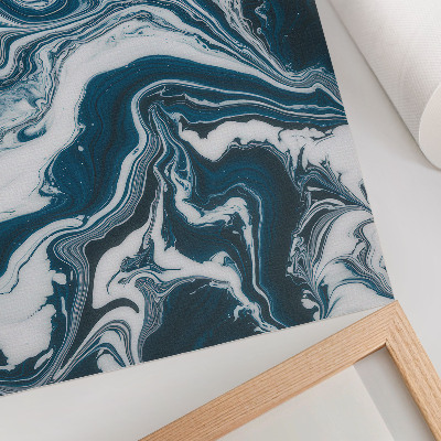 Lienzo decorativo moderno Manchas abstractas azules y blancas con líneas dinámicas