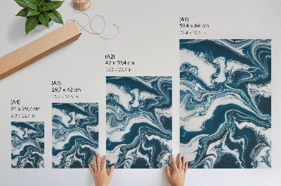 Lienzo decorativo moderno Manchas abstractas azules y blancas con líneas dinámicas