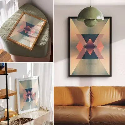 Lámina artística de alta calidad con formas geométricas en colores pastel y estilo elegante