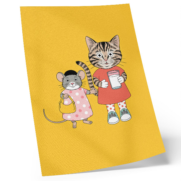 Lienzo decorativo moderno con diseño de gato, ratón y personajes de cuentos de hadas