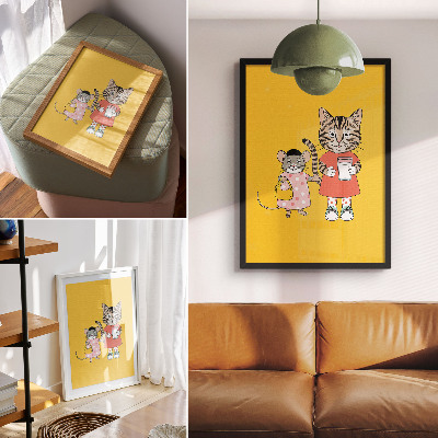 Lienzo decorativo moderno con diseño de gato, ratón y personajes de cuentos de hadas