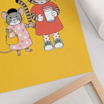 Lienzo decorativo moderno con diseño de gato, ratón y personajes de cuentos de hadas