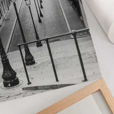 Póster de arquitectura con calle y faroles diseño con colores saturados
