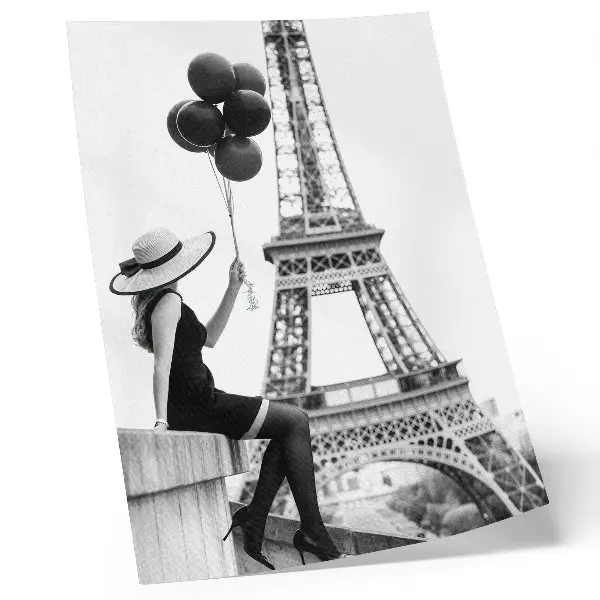 Mujer con globos, torre de elegancia lámina artística de alta calidad