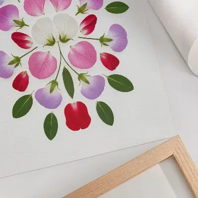 Lienzo decorativo moderno con flores y hojas simétricas sobre fondo claro