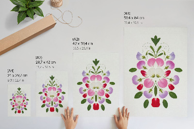 Lienzo decorativo moderno Flores y hojas simétricas sobre un fondo claro